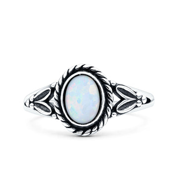 Filigree Petite Dainty Lab Opal Ring Solid Oval Oxidized Lab Created White Opal 925 Sterling Silver